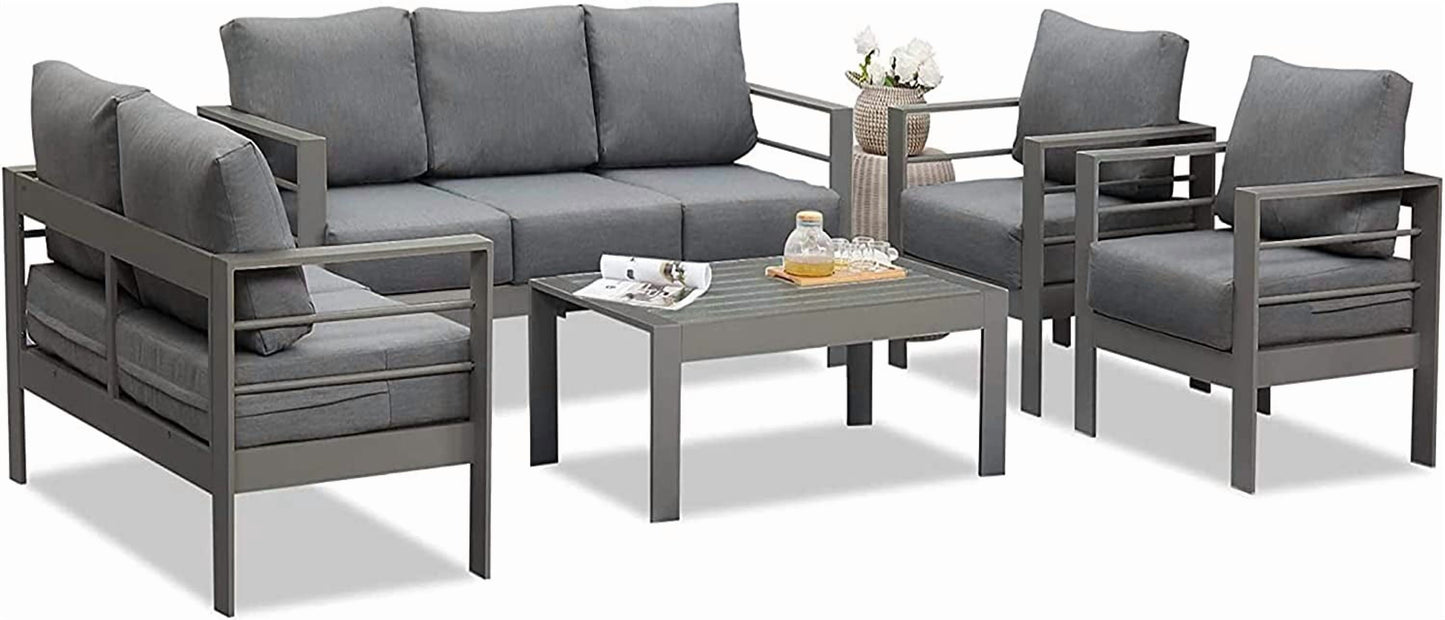 Superjoe Outdoor 2 Seats Patio Aluminum Sofa Furniture, All-Weather Couch Loveseat Gray Metal Chair with Cushions, Dark Grey
