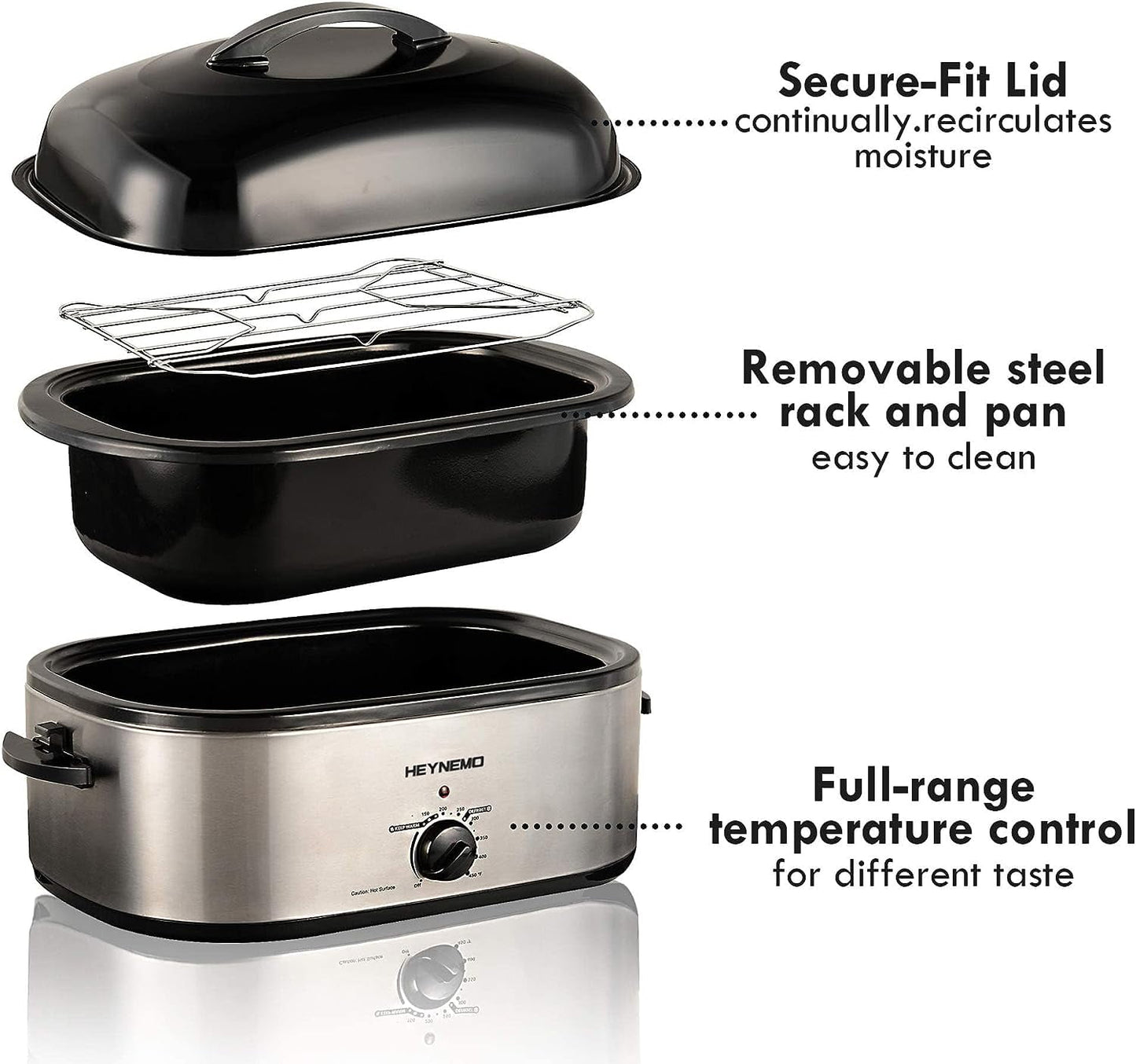 CozyHom 18 Quart Electric Roaster Oven Stainless Steel Roaster Oven for Turkey With Self-Basting Lid Removable Insert Pot, Silver