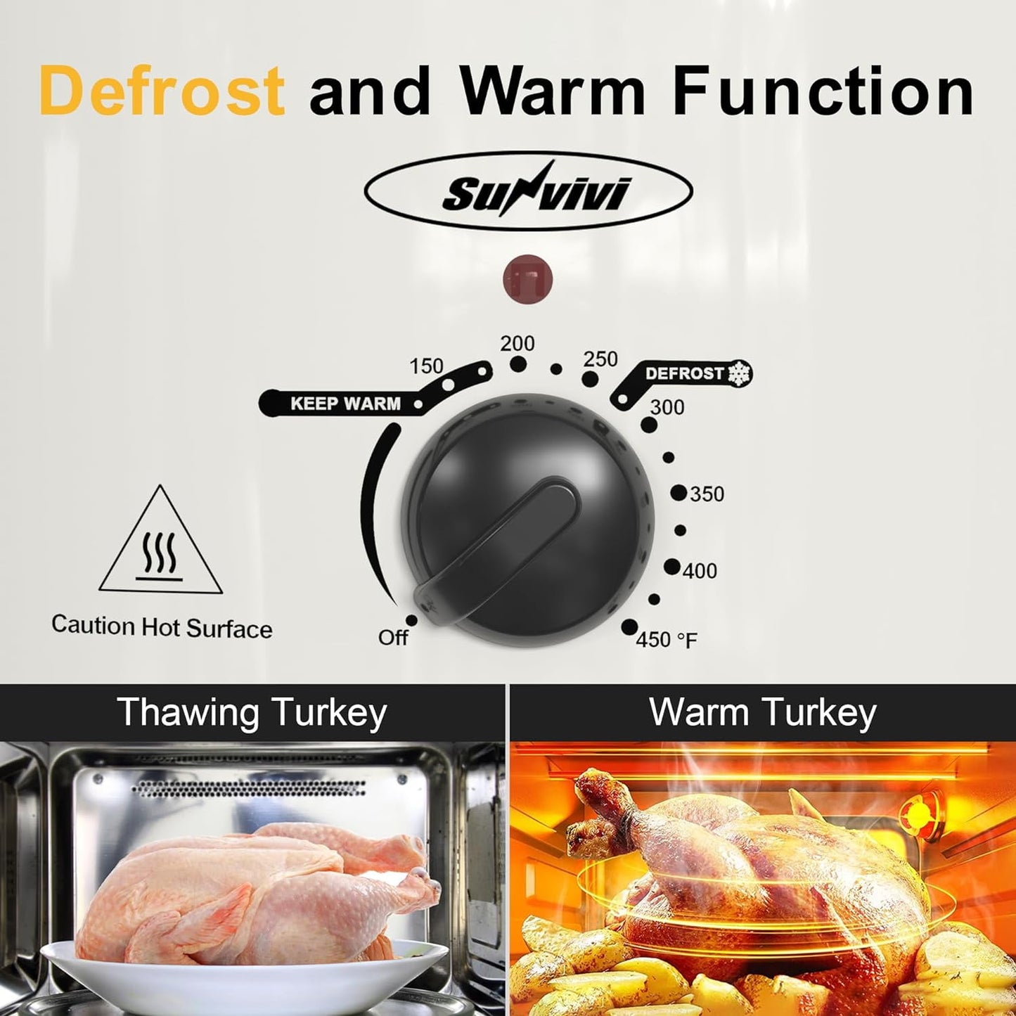 Superjoe 8-Quart Roaster Oven with Self-Basting Lid Lid, Electric Turkey Roaster Oven with Removable Pan and Rack, Stainless Steel, White