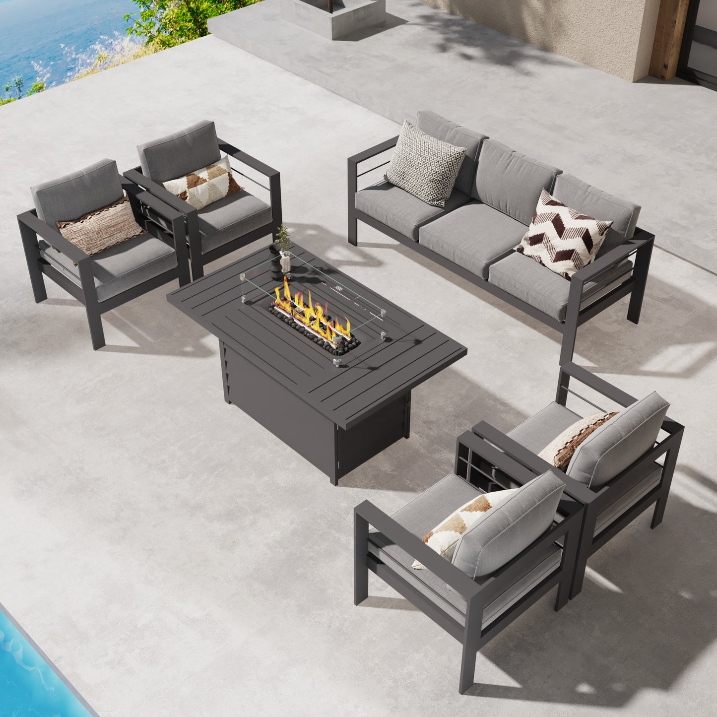 Superjoe Fire Pit Table, 54.3 inch., 50000 BTU Propane Gas Outdoor Fire Table Lava Rock