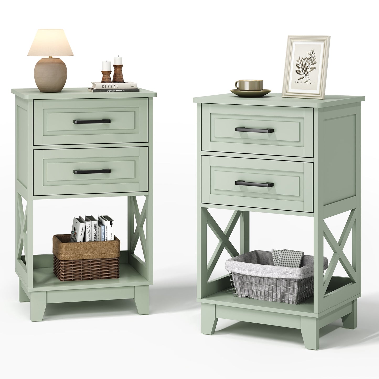 May in Color Tall Nightstand Set of 2 with 2 Drawers and Open Shelf Below, Ideal for Bedroom, Living Room, Home Office