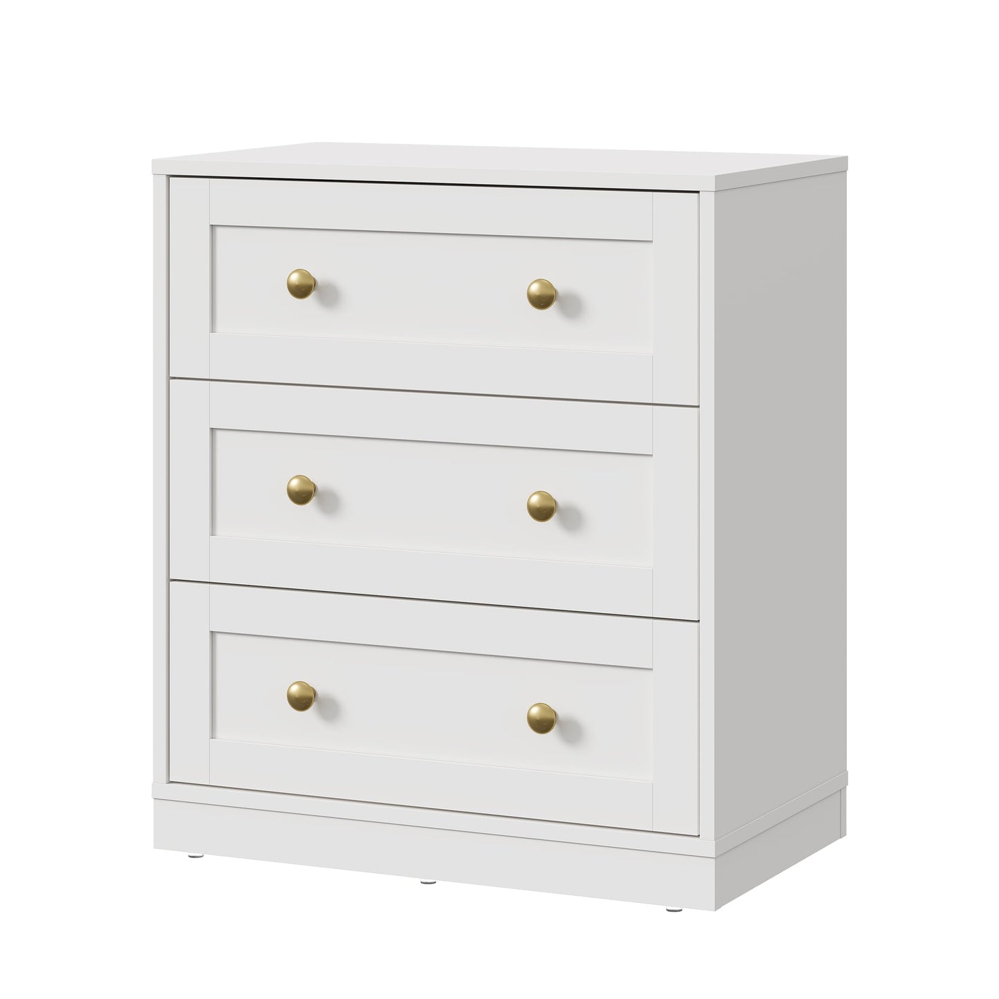 May in Color 3 Drawer Nightstand, Modern Wood End Table with Gold Knobs, White