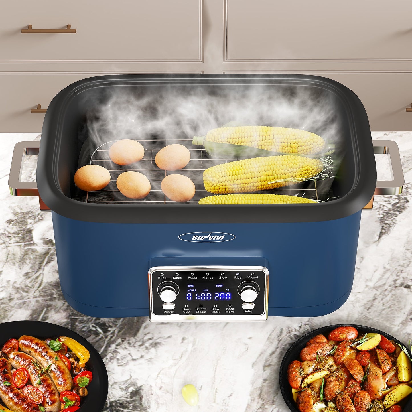 Heynemo 12-in-1 Digital Slow Cooker, 8QT Multi-Cooker with Adjustable Temp, Timer, Auto Shut-Off, Removable Non-Stick Pot & Dishwasher-Safe Glass Lid