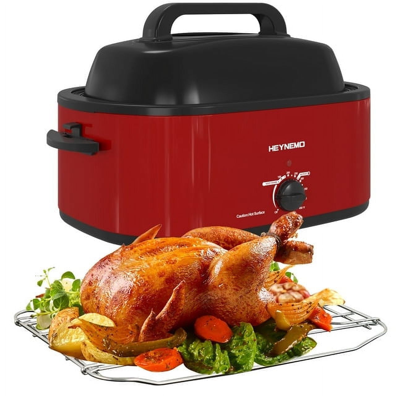 26 Quart Electric Roaster Oven, Stainless Steel Portable Roaster Turkey Oven, Self-Basting Lid Removable Insert Pot, Red