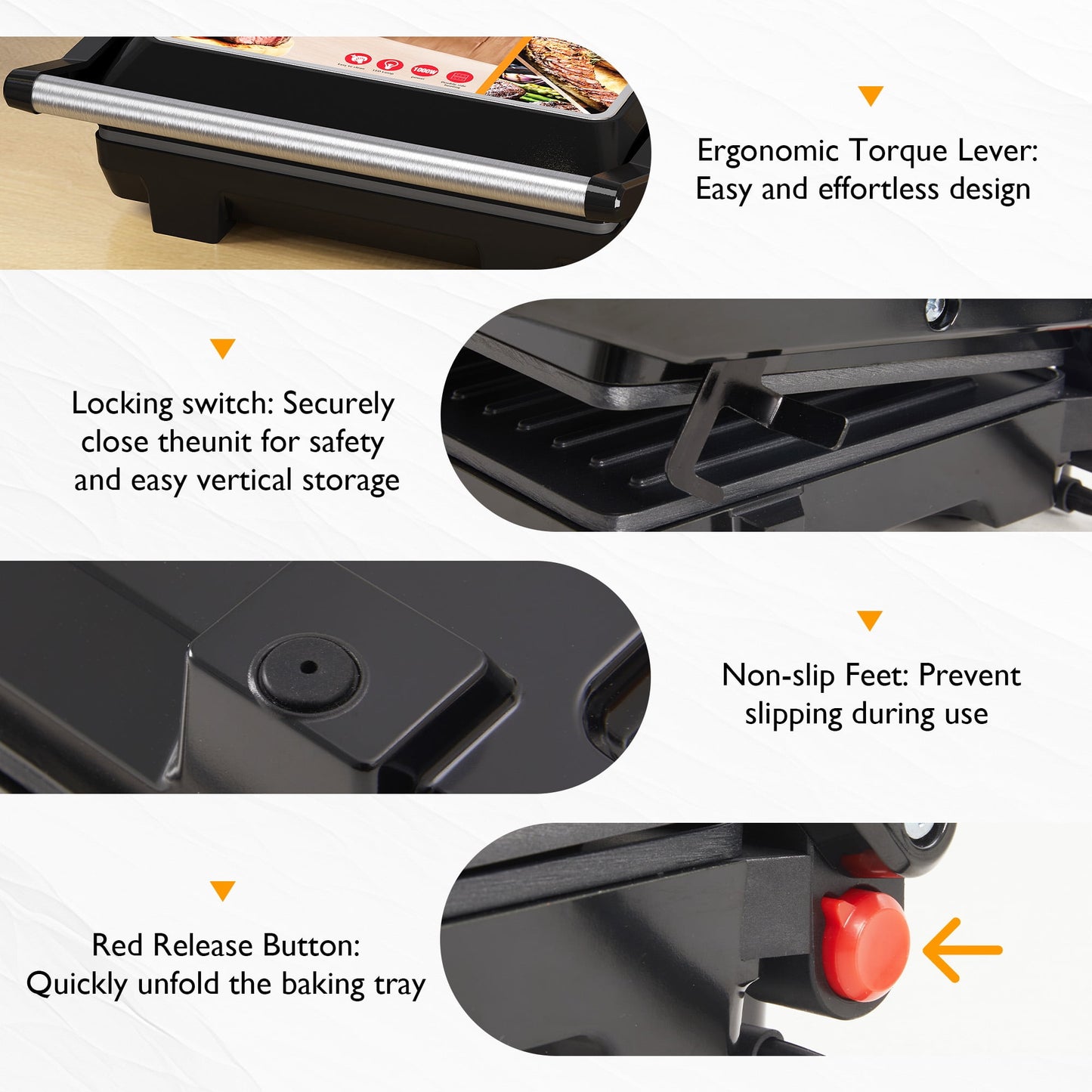 Heynemo 3-in-1 Portable Panini Press Sandwich Maker with Nonstick Interior, 1000W