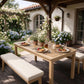 3-Piece Acacia Patio Table & Bench Set for All-Weather, Outdoor Patio Dining Set with Umbrella Hole & Benches with Removable Cushions, Durable Patio Table and Bench Set for Garden, Heynemo