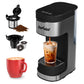 3-in-1 Iced & Hot Coffee Maker, Single Serve Machine with 2 Cup Trays for K-Cups & Ground Coffee, Removable Water Reservoir, Brew Sizes 6 to 14oz, Self-Cleaning, Black