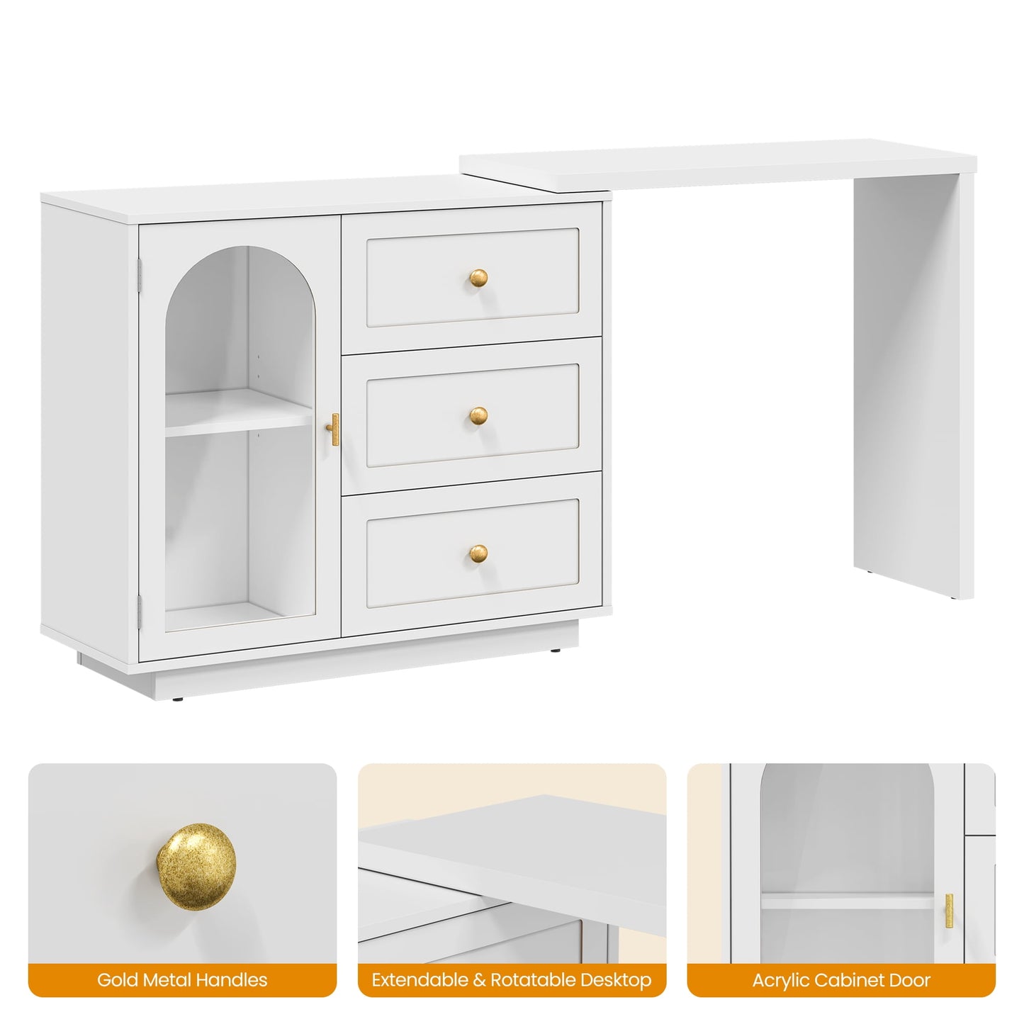 May in Color Extendable Makeup Vanity Desk with 3 Drawers & 1 Door
