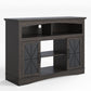 May in Color 47'' Farmhouse TV Stand with Adjustable Shelves, Glass Doors & LED Lights