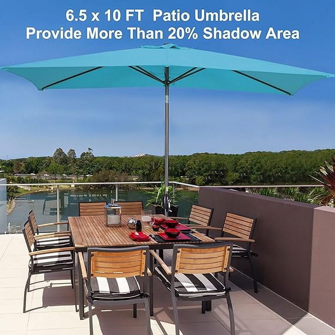 Heynemo 10x 6.5ft Rectangular Patio Umbrella, Outdoor Table Market Umbrella with Crank, 6 Steel Ribs, Polyester Canopy, Aluminum Pole,Red