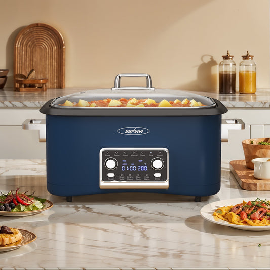 Heynemo 12-in-1 Digital Slow Cooker, 8QT Multi-Cooker with Adjustable Temp, Timer, Auto Shut-Off, Removable Non-Stick Pot & Dishwasher-Safe Glass Lid