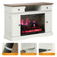May in Color White TV Stand with 28'' Fireplace, Media Console Table with Adjustable Shelves, Entertainment Center with Double-door Design for Living Room, Bedroom