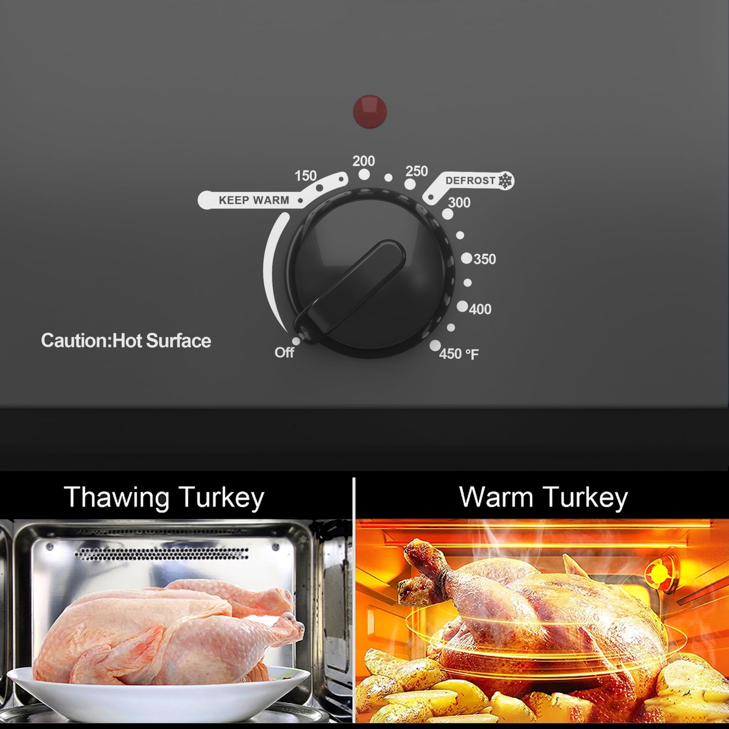 Sunvivi Roaster Oven with Self-Basting Lid, 18qt Electric Roaster with Removable Pan & Rack, Turkey Roaster Oven with Defrost & Warm Function, Stainless Steel, Grey
