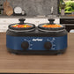 Blue Dual Slow Cooker with 2 Removable Ceramic Pots, 3Adjustable Temp & Visible Glass Lids, Buffet Server & Warmer, 2 x 1.25 QT, Blue, Dishwasher Safe