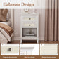 May in Color Boho Rattan Wood Accent Nightstand with Drawer, 27" Tall End Table with Storage Shelf, Grayish White Side Table