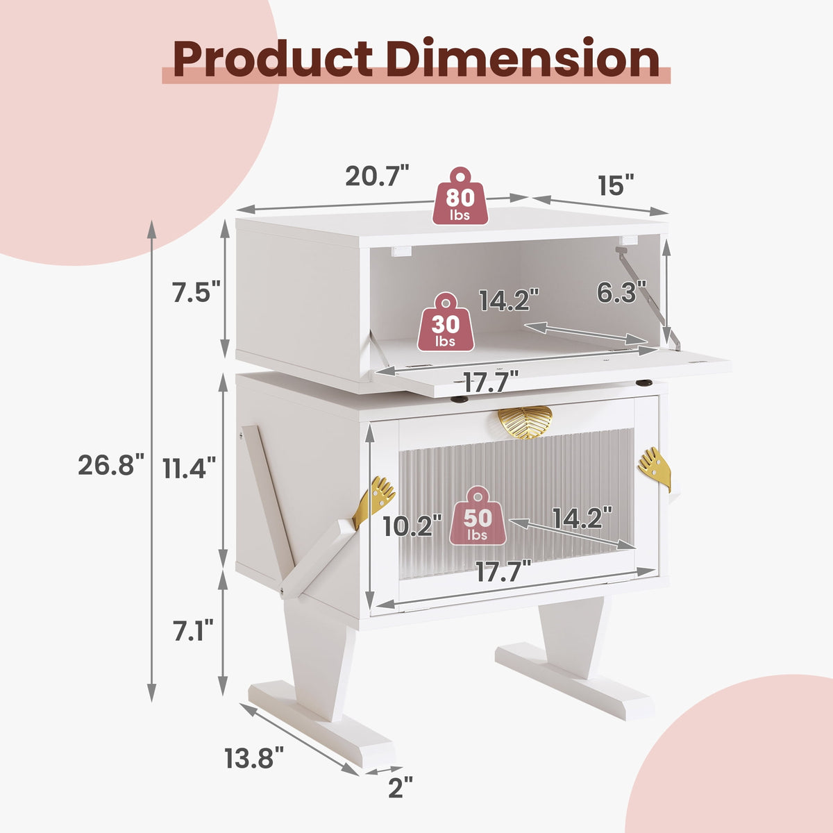 May in Color White Nightstand with LED Light Strips, Modern End Table with 360¡ã Rotating Drawer, Bedside Table with Glass Door Storage, Wood Night Stand Cabinet for Living Room, Bedroom, Nursery