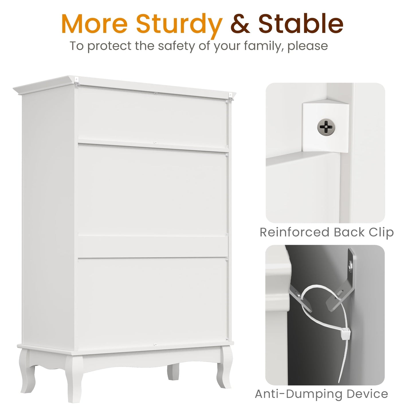 RoyalCraft White 6 Drawer Dresser, Large Storage Chest with Ball Bearing Slide, Wide Chest of Drawers, Modern Wood Dresser for Bedroom, Living Room, Hallway, Entryway, White