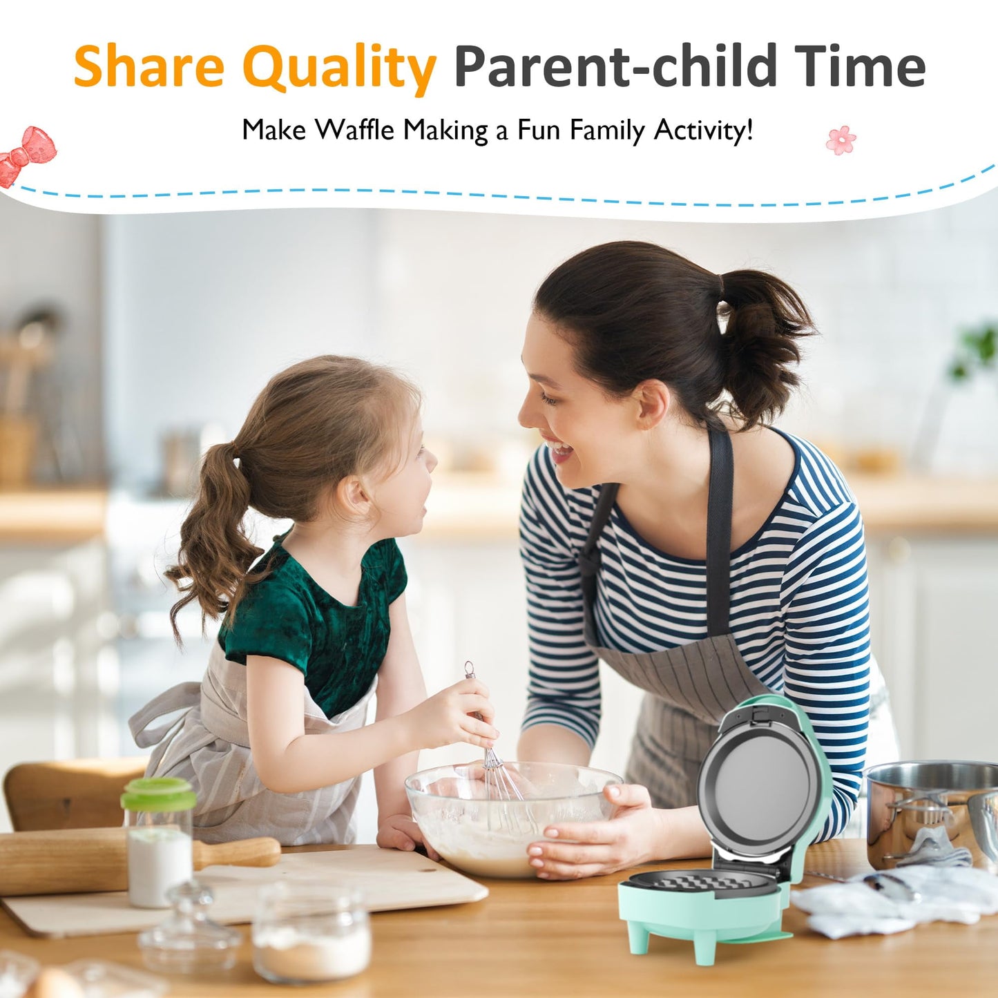 Sunvivi 6 in 1 Mini Waffle Maker, 4¡± Waffle Iron with Removable Non-stick Plates, Perfect Mini Waffle Maker for Kids and Families, Light Blue