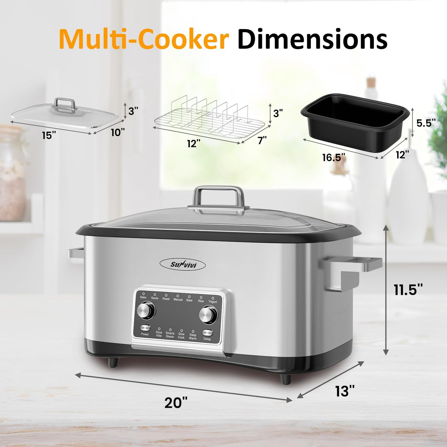 Sunvivi Triple Slow Cooker with 3 Spoons, 3 Pot 1.5 Quart Oval Crock Food Warmer Buffet Server, Stainless Steel