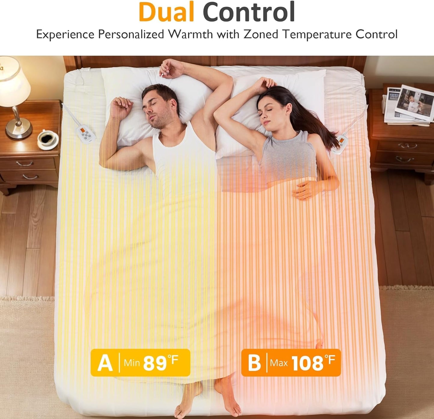 Heynemo Queen Electric Heated Mattress, Queen Size Bed Mattress Pad with Dual Controller, Full Bed Warmer with 12-Hour Timer & 10 Heat Settings, Machine Washable, 60" x 80"