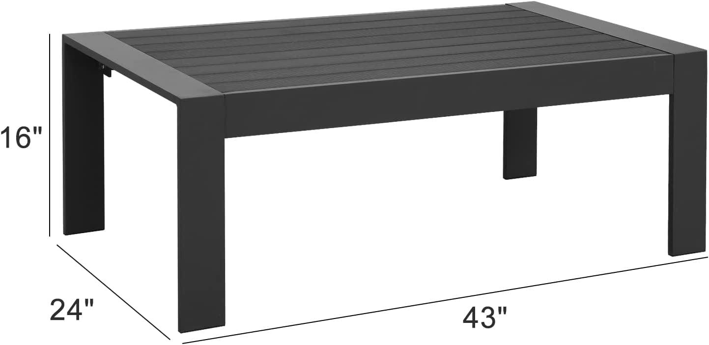 Superjoe Outside Patio Aluminum Coffee Table, Outdoor End Table with Aluminum Frame, Modern All-Weather Metal Rectangle Table Garden Furniture, Dark Grey