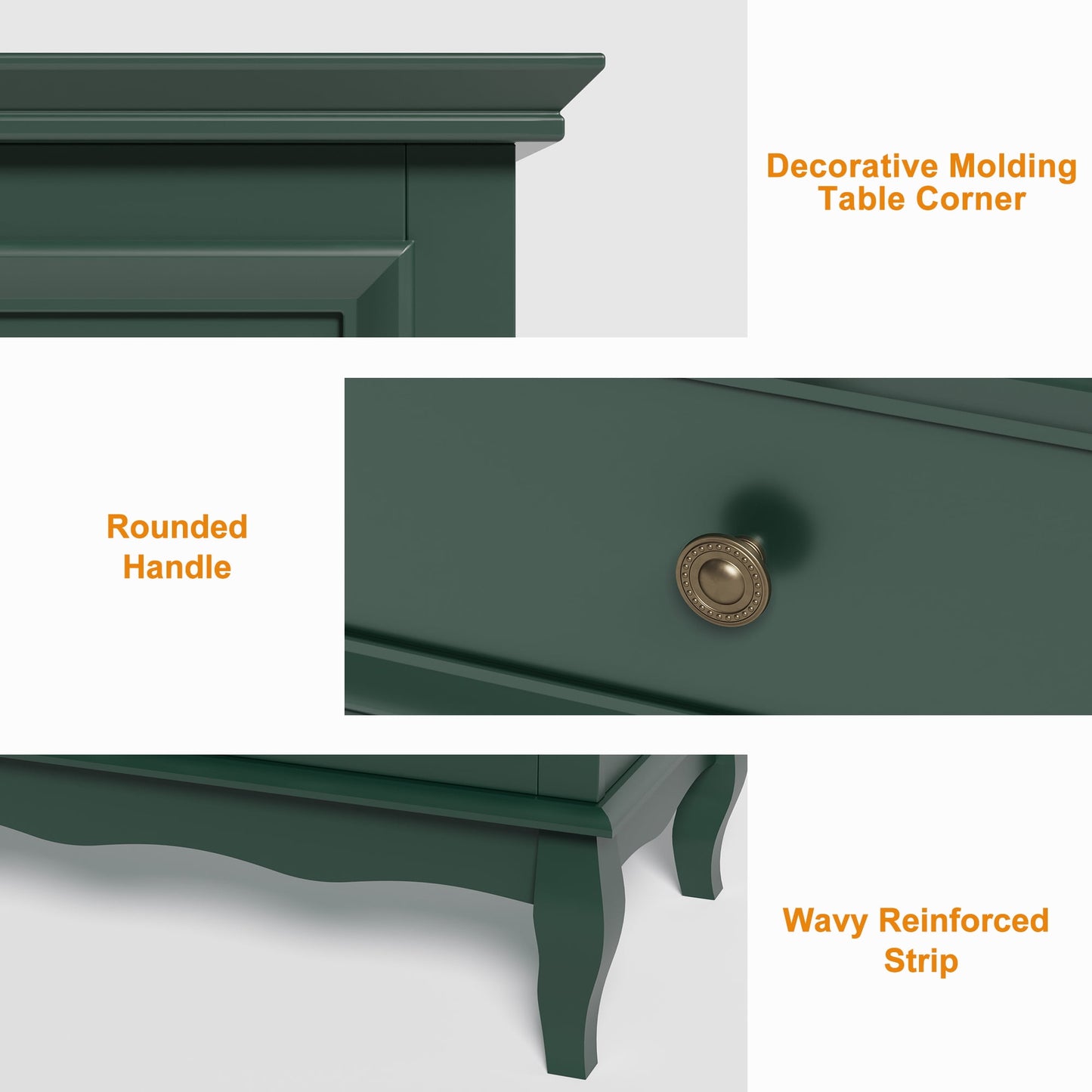 Green 3 Drawer Dresser, Modern Wood Chest, Silent Slide Organizer for Bedroom, Living Room
