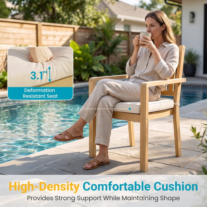 5-Piece Acacia Patio Table and Chairs Set for All-Weather, Outdoor Patio Dining Set with Umbrella Hole and Removable Cushion for 4, Durable Patio Table and Chairs Set for Backyard, Garden, Heynemo