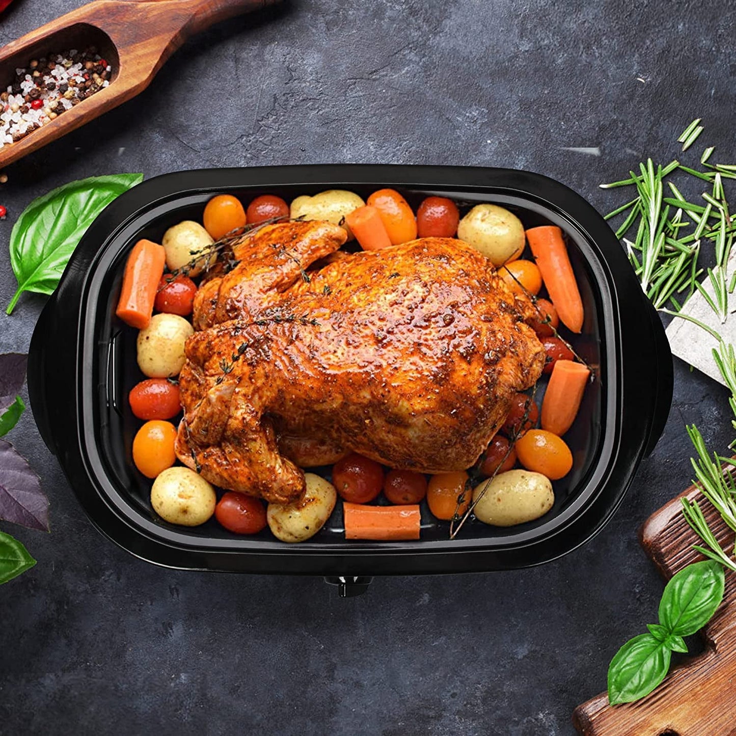RoyalCraft 20 Quart Electric Roaster Oven with Self-Basting Lid, Stainless Steel, Silver