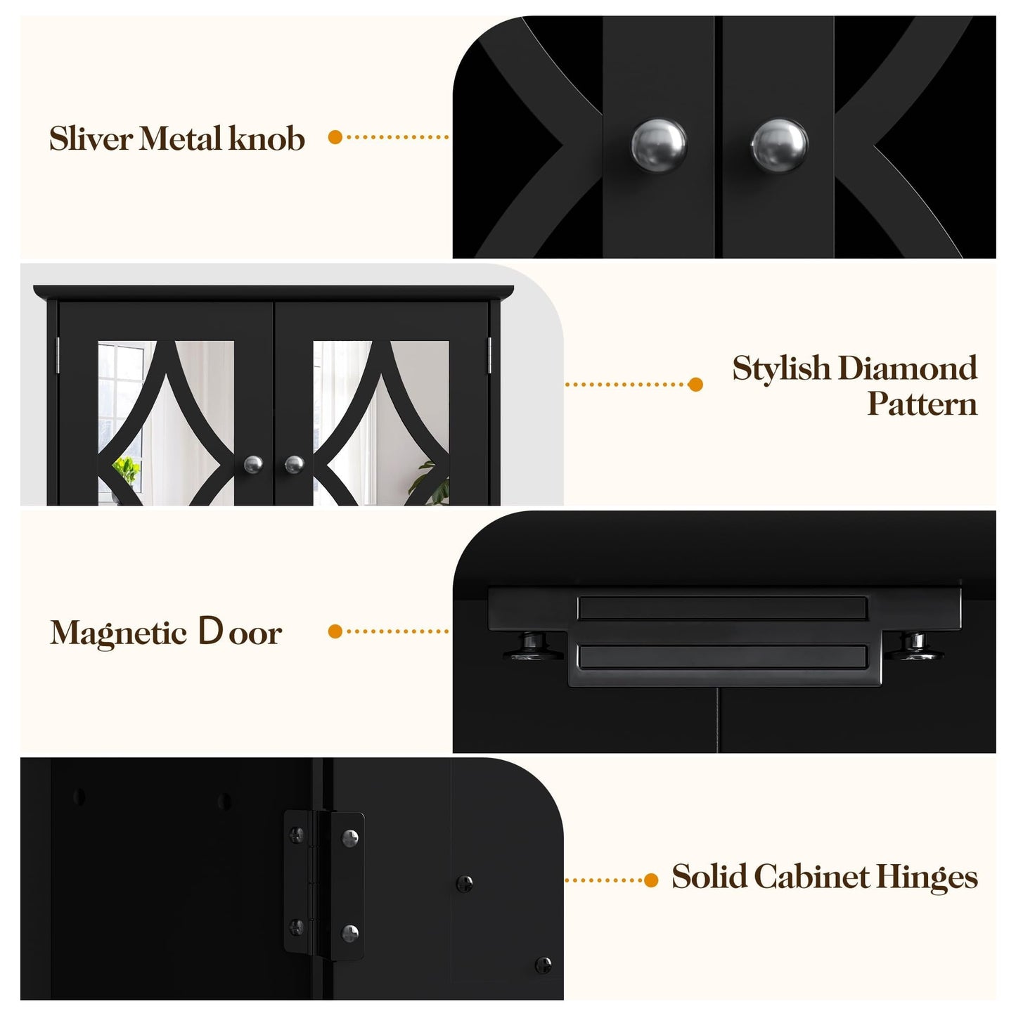 RoyalCraft Bathroom Medicine Cabinet with Mirror, Vanity Wall Mounted Storage Cabinet with Adjustable Shelves and Towel Bar, Hanging Wall Cabinet for Bathroom, Laundry, Living Room, Black