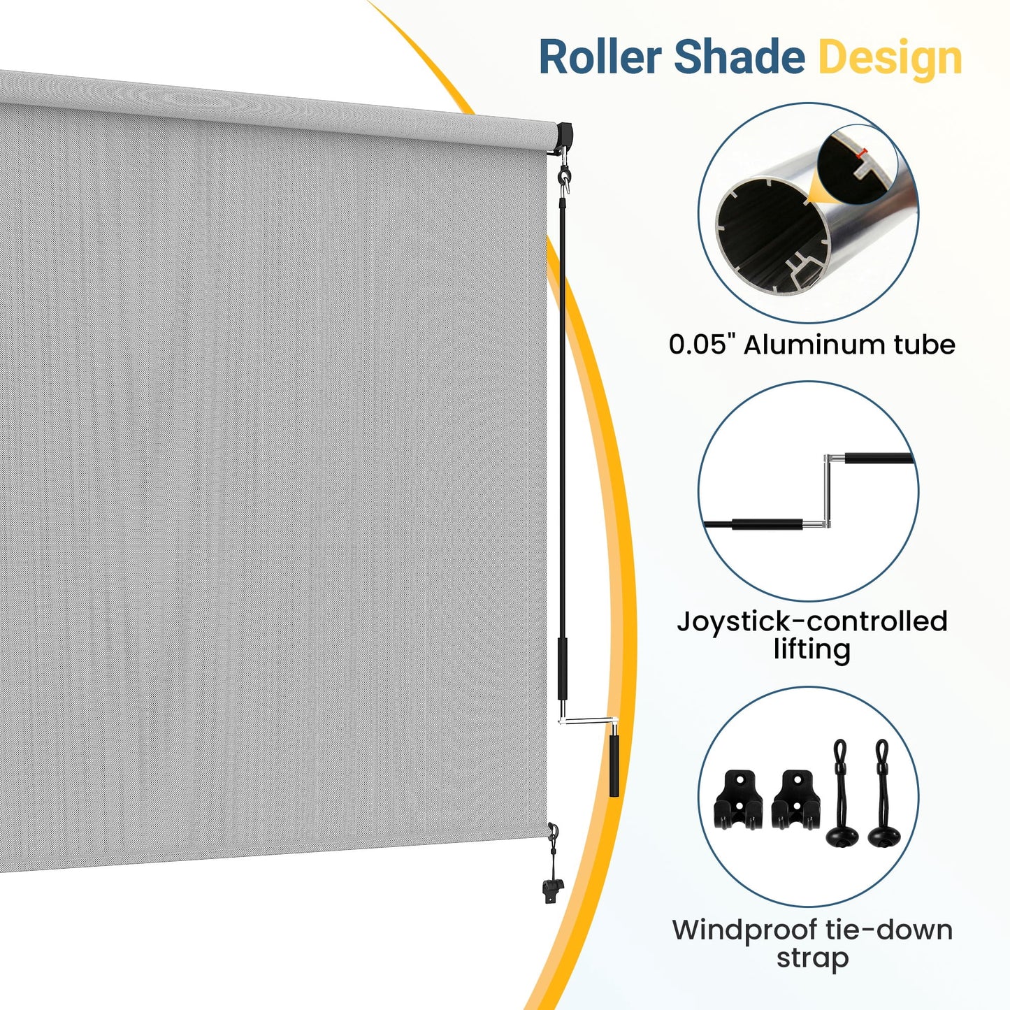 CozyHome Outdoor Roller Shade 10' x 8', Cordless Patio Shade Blind with Crank Handle, 95% UV Protection, Aluminum Privacy Sun Shade for Patio, Gray