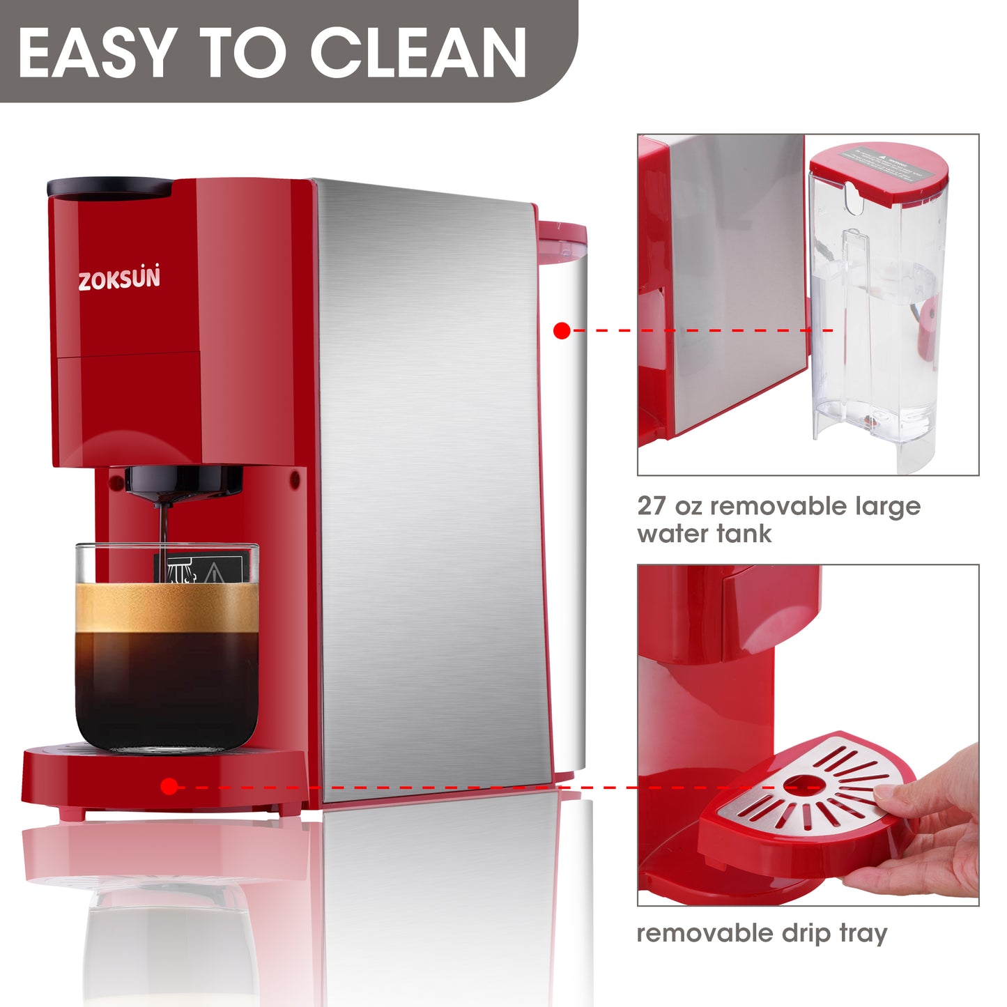 Homepraise 3 IN 1 Multi Capsules Coffee Machine,coffee machine with automatic cleaning function,for Strong Espresso,Americano Coffee,Cappuccino,Macchiato et,Red