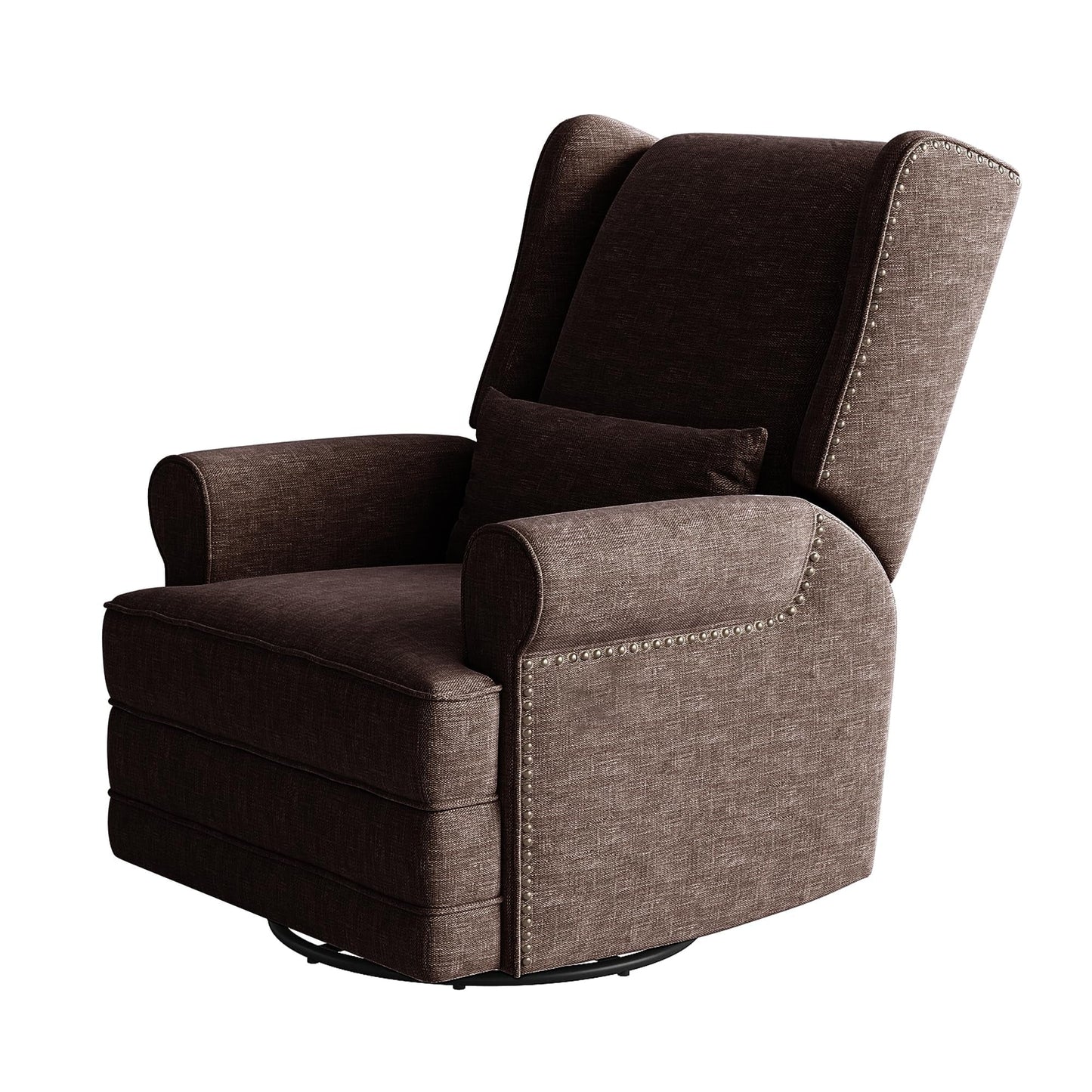 RoyalCraft Swivel Recliner Chair, Comfy Glider Rocking Chairs with Lumbar Pillow and Footrest, Upholstered Swivel Rocking Chair for Bedroom,Nursery,Brown