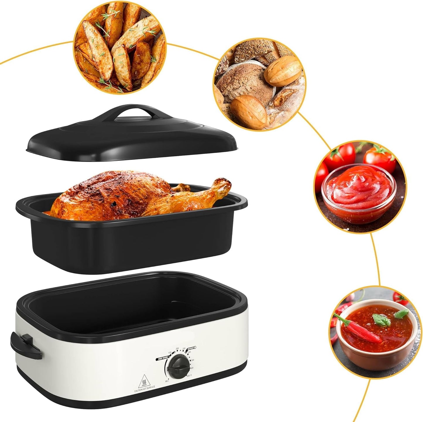 Superjoe Electric Nonstick Stainless Steel Roasting Pan with Self-Basting Lid