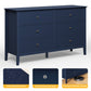 May in Color Fluted 6 Drawer Dresser, Wide Modern Chest of Drawers, Large Wood Storage Cabinet Organizer for Bedroom, Living Room, Hallway, Entryway, Blue
