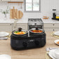 Sunvivi Small Double Slow Cooker, 2 Pot 1.25 Quart Oval Crock Food Warmer Buffet Server, Stainless Steel, Black