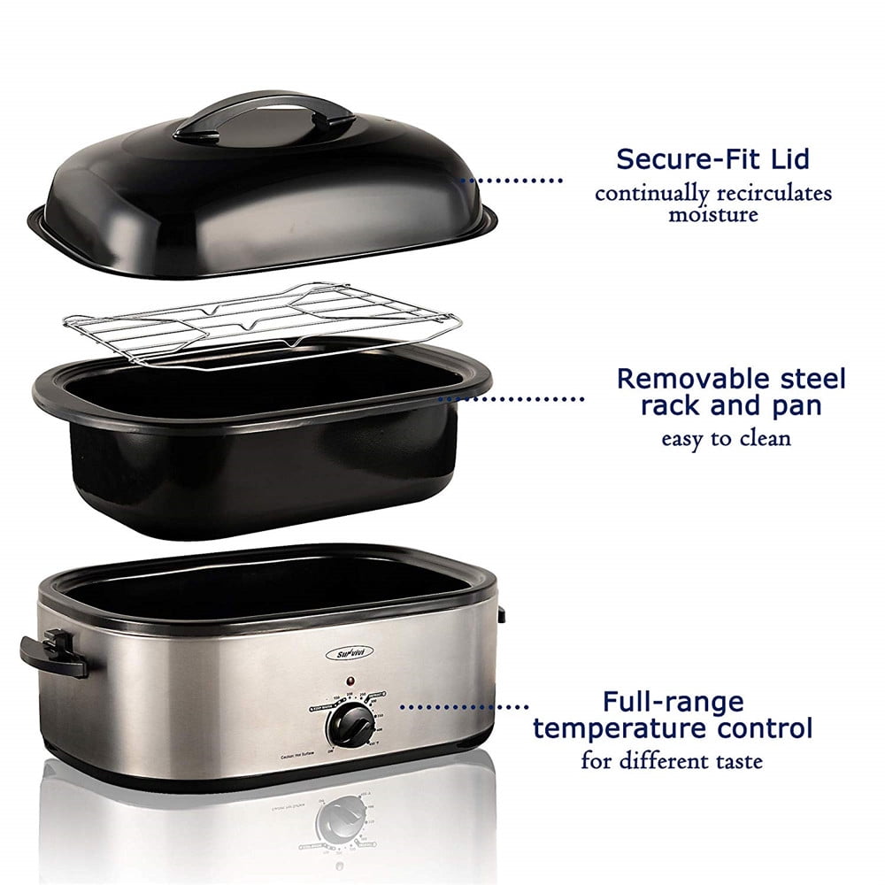 Superjoe 18 Quart Roaster Oven with Self-Basting Lid, Turkey Roaster Oven with Removable Insert Pot, Stainless Steel Silver-1