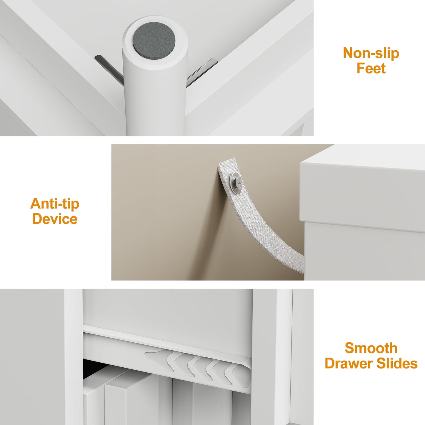 May in Color Fluted 3 Drawer Dresser Set of 2, Wood Closet Organizer for Bedroom, Living Room, Entryway, White