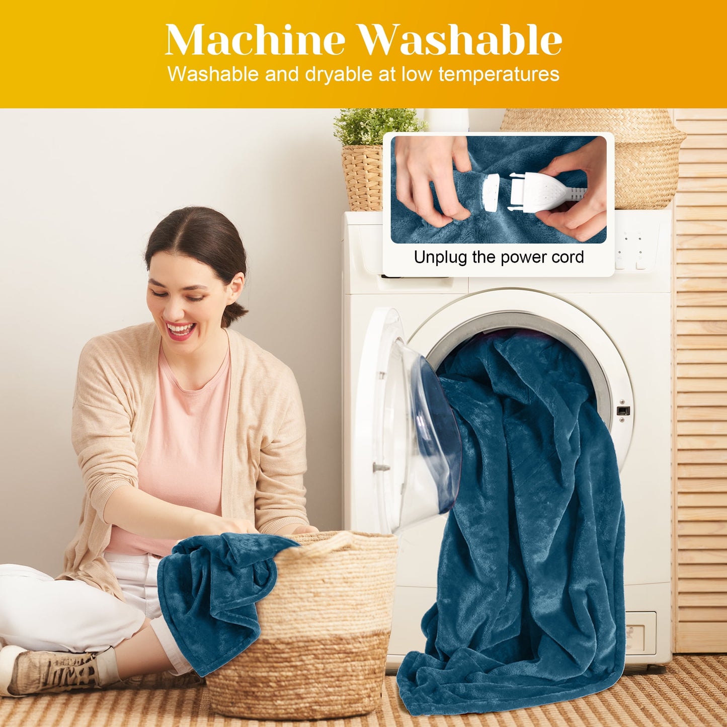 Mayincolor Electric Heated Blanket, 84" x 62" Twin Size Electric Blanket with 10 Heating Levels and 12 Hours Auto-Off, Soft Flannel and Sherp Blanket with ETL & FCC Certification, Blue