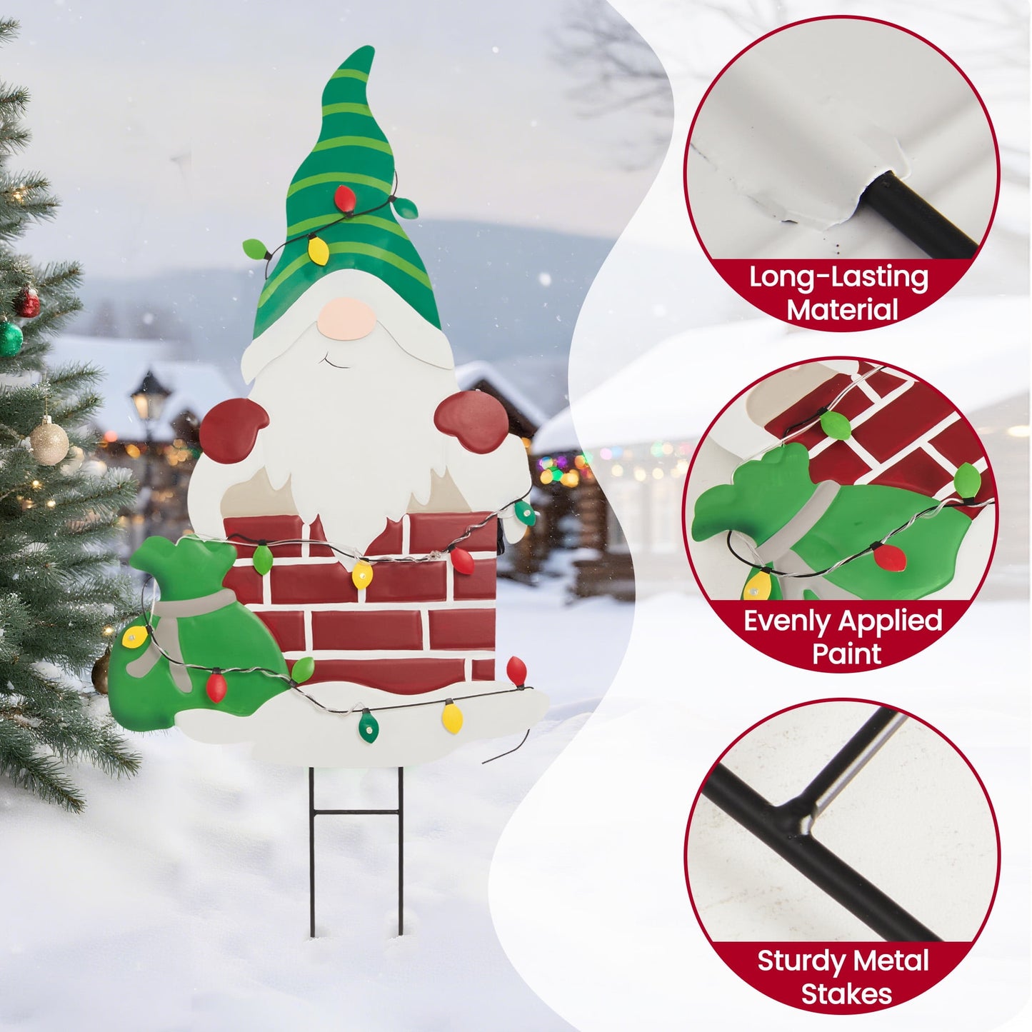 Heynemo Solar Christmas Gnome Yard Stake, Lighted Metal Holiday Garden Decoration, Waterproof Lawn & Pathway Ornament, Snowflake Style