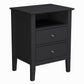 Heynemo Black Fluted Nightstand with 2 Drawers, Modern Wooden Sofa Table for Small Spaces, Tall End Table for Bedroom, Living Room
