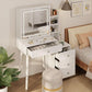 Heynemo Vanity with Mirror and Lights, Makeup Table with 3 Color Touch Light, Vanity Desk with Drawers & Hidden Shelves for Bedroom, White (Stool Not Included)