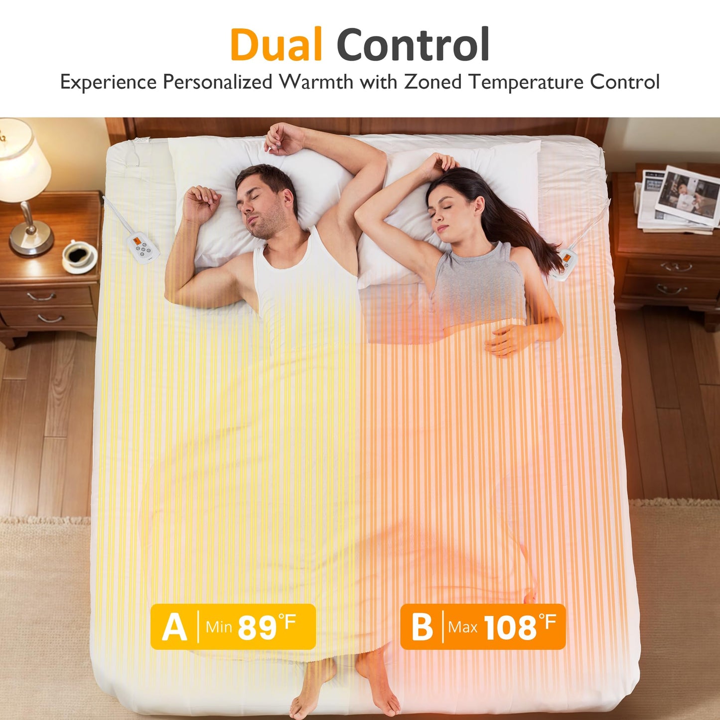 RoyalCraft Queen Size Heated Mattress, Electric Bed Mattress Pad with 12-Hour Timer & 10 Heat Settings, Full Bed Warmer with Dual Controller, Machine Washable, 60" x 80"