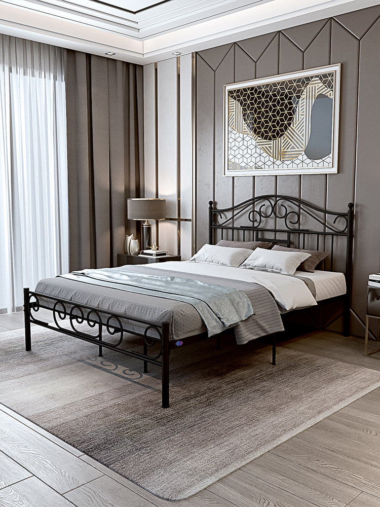 Nordic Retro Curved Floral Iron Bed - Modern Minimalist Style, Double ...