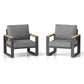 Heynemo Aluminum Outdoor Armchair, 2 Pieces All-Weather Metal Patio Single Sofa, Patio Conversation Set for Porch Backyard Garden, Grey