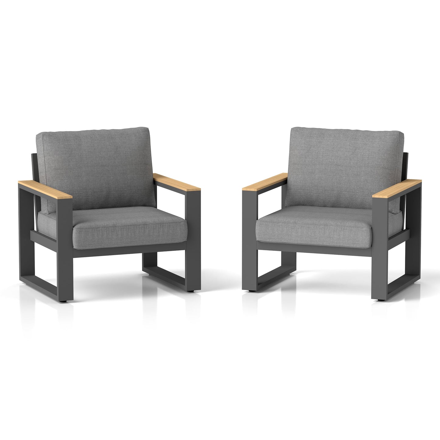 Heynemo Aluminum Outdoor Armchair, 2 Pieces All-Weather Metal Patio Single Sofa, Patio Conversation Set for Porch Backyard Garden, Grey