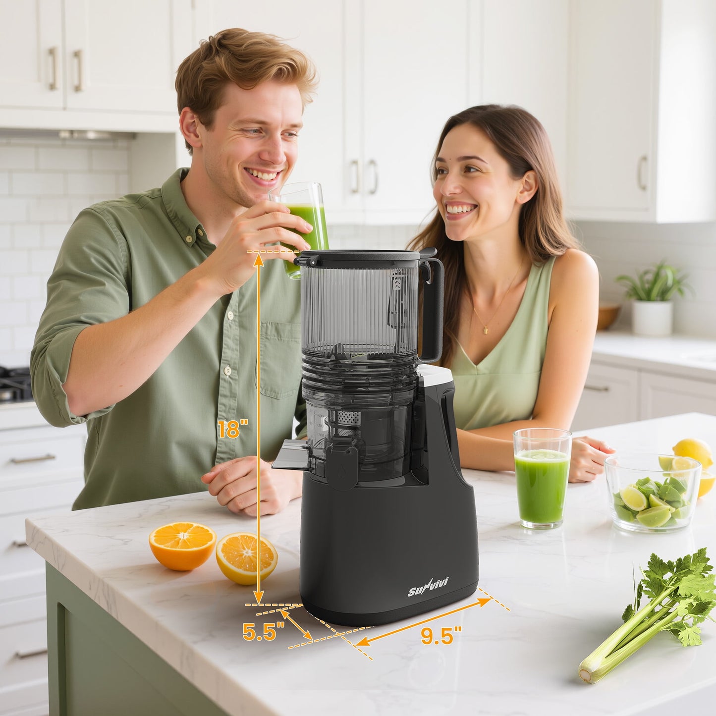 May in Color Slow Cold Press Juicer 5.9 inch Wide Feed Chute Masticating Juice Extractor - Black