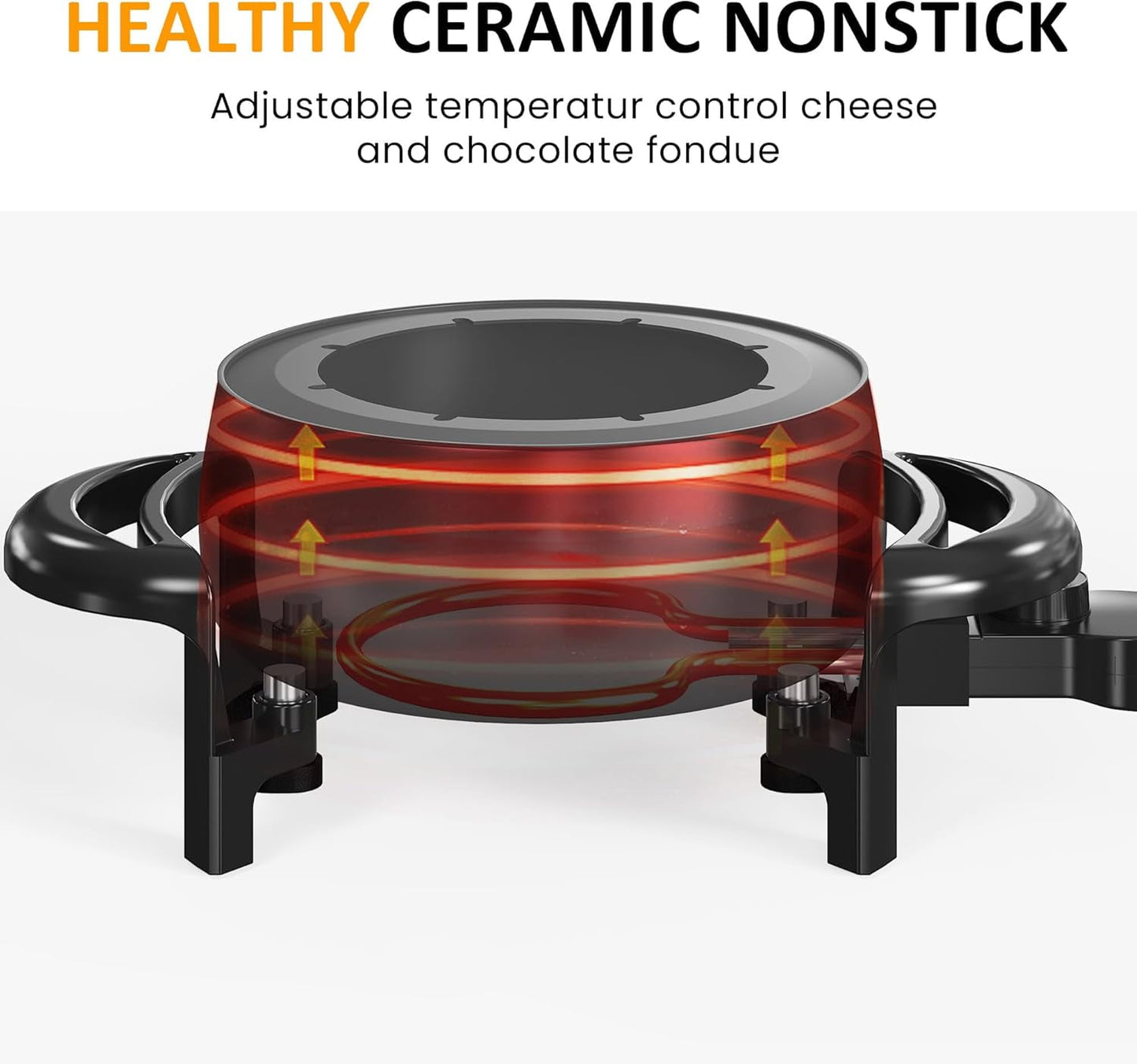Superjoe Electric Fondue Pot Set for Melting Chocolate Cheese, 3 Quart Fondue Set with Adjustable Temperature Control and 8 Color-Coded Forks, 1000W Non-Stick Fondue Maker for Dessert, Oil and Broth