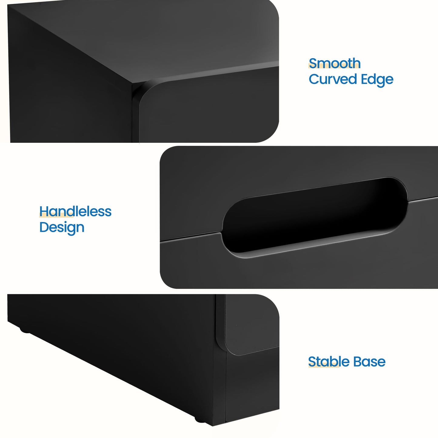 May in Color 2-Drawer Nightstand Set of 2, Handless Bedside Table for Bedroom, Living Room, Hallway, Black