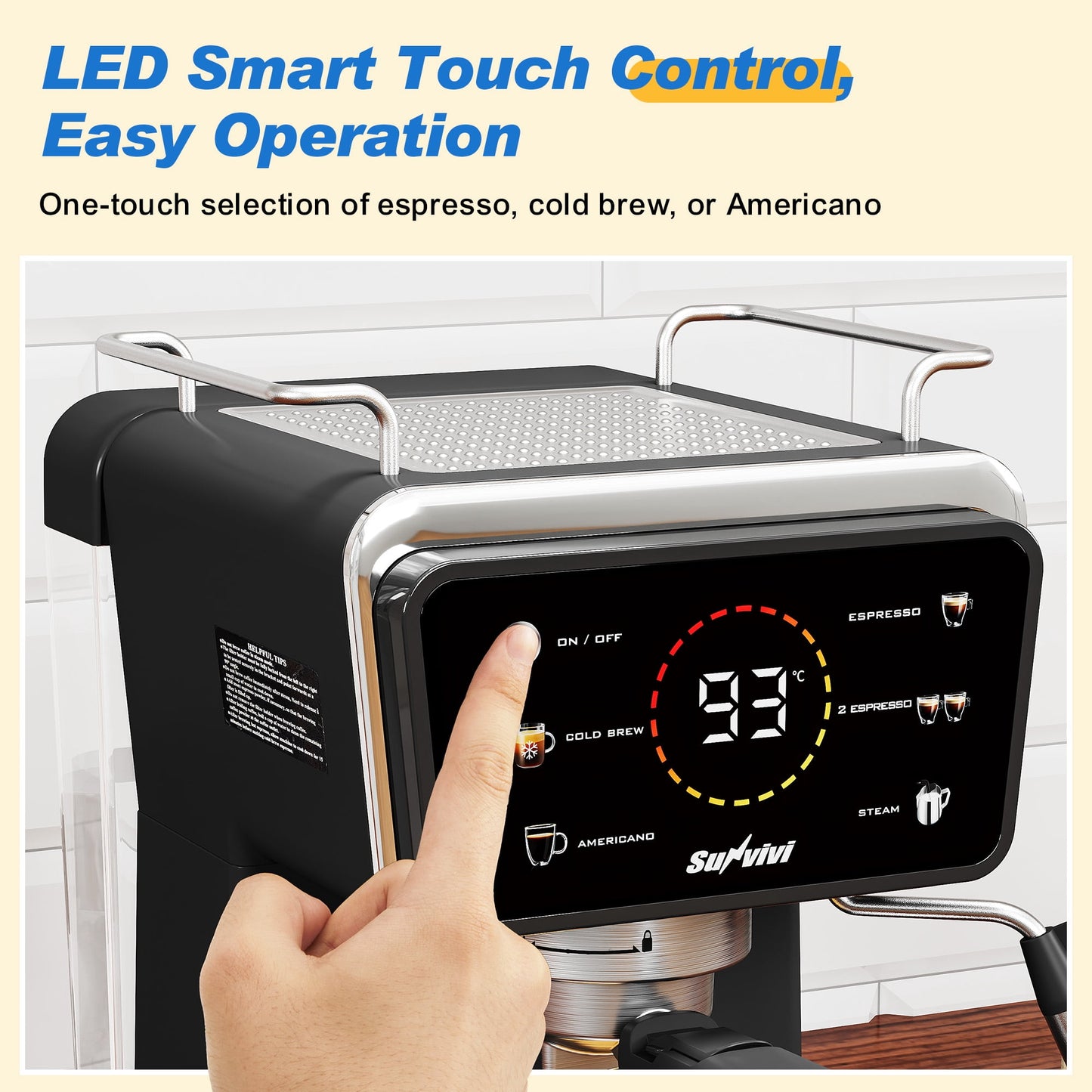 Heynemo 20 Bar Espresso Machine, 3-in-1 Hot & Iced Coffee Maker with Milk Frother, LED Touch Control, Removable 52oz Water Tank