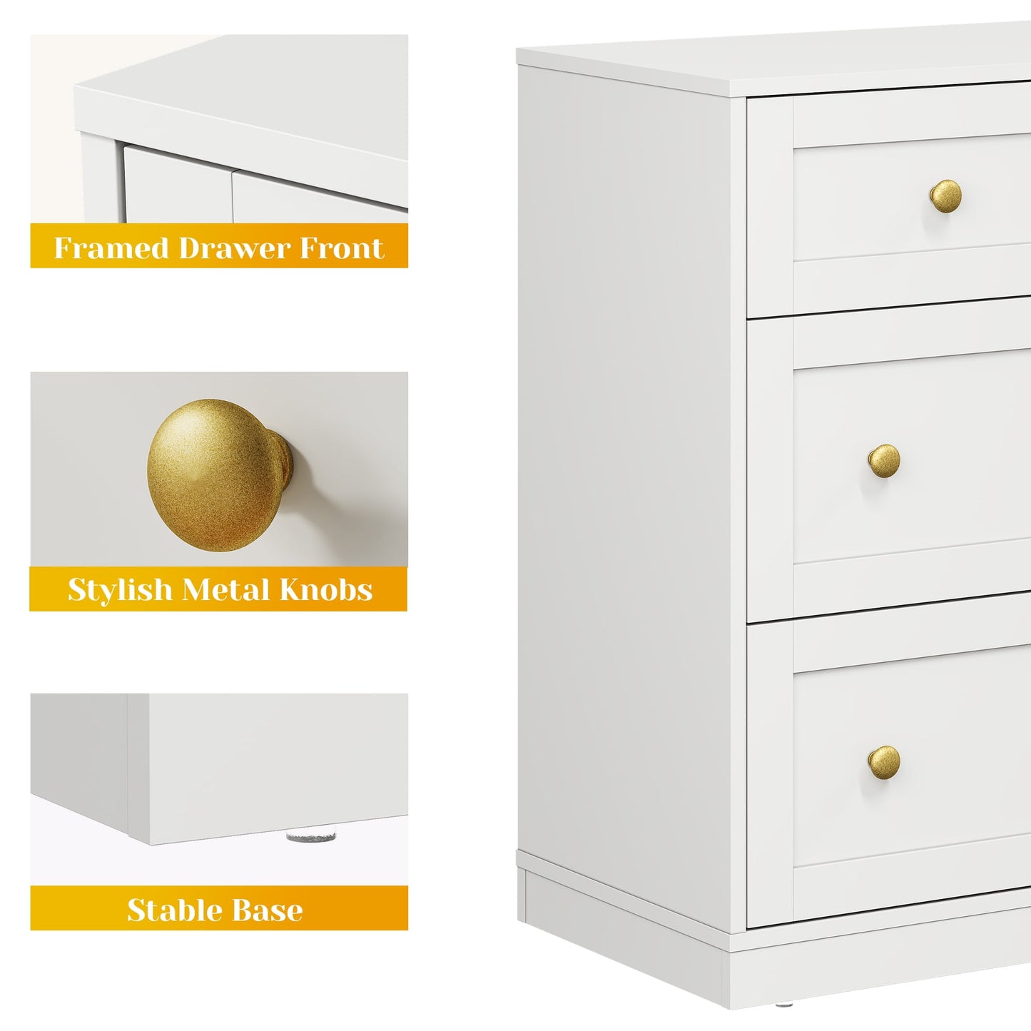 May in Color Dresser for Bedroom with 7 Drawers, Wood Drawer Organizer for Bedroom, Living Room, Hallway, White